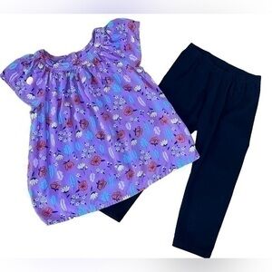 Cat & Jack Floral Blouse Top  & Black Capri Pants Bundle Lot  10 / 12 Girl